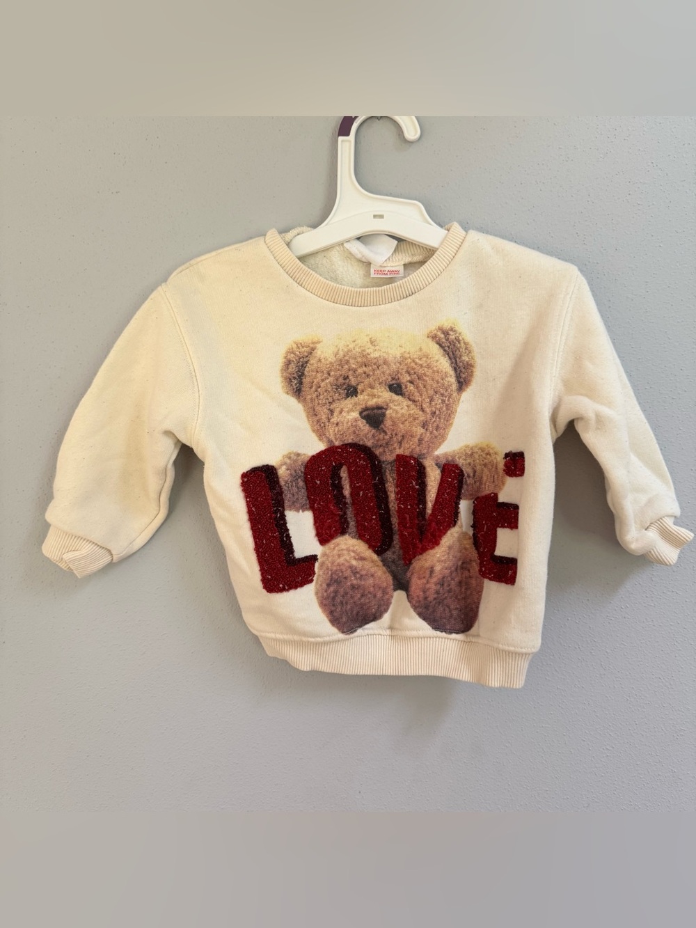 Zara Kids Teddy Bear Love Chenille Sweatshirt Cream Ivory 12-18 Months‎